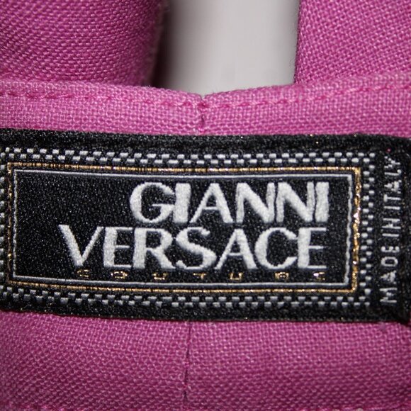 Gianni Versace Couture Sz 38 x 34 Purple Silver Hardware Unlined Linen Mod Pant - Picture 11 of 16